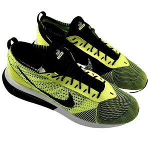 NWOB Nike Sneakers Mens Size 14 Black Neon Green Flyknit Racer Low Top Lace Up